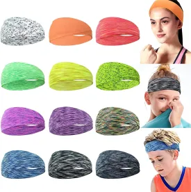 12 Colors Sweat Headbands Breathable Athletic Sweatbands Yoga Sports Headbands for Girls and Boys Soft Moisture Wicking Elastic Hairband for Girls and Teenagers Adults