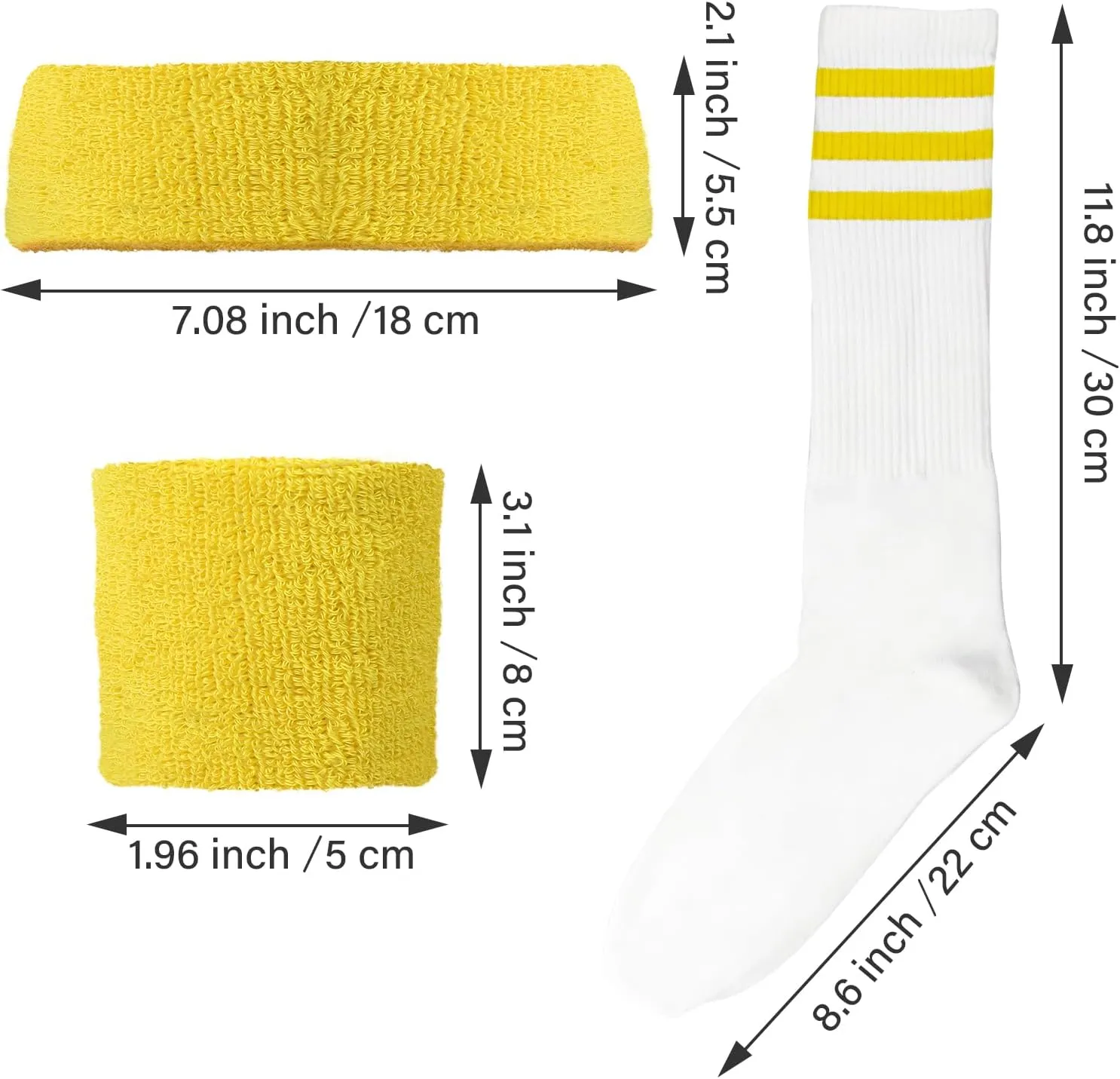 5 Pieces Sweatbands Set and Striped Socks 80s Sweatbands 90s Costume Wrist Sweat Bands for Men and Women Sports Headbands