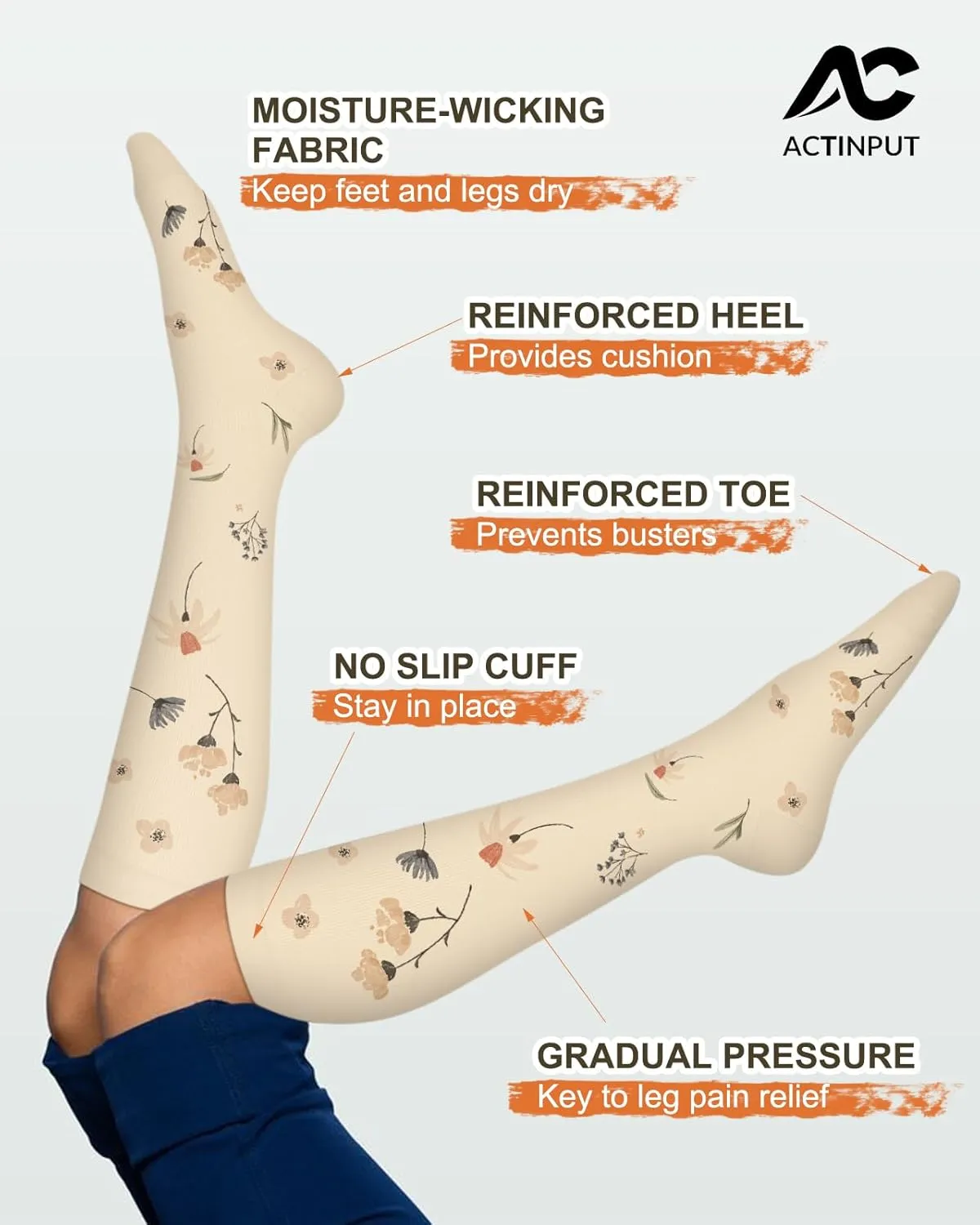ACTINPUT 3 Pack Medical Compression Sock for Women and Men,Knee High Socks Best Support for Running Athletic Travel Nurses