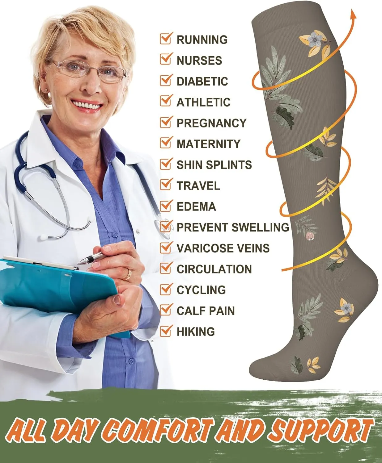 ACTINPUT 3 Pack Medical Compression Sock for Women and Men,Knee High Socks Best Support for Running Athletic Travel Nurses