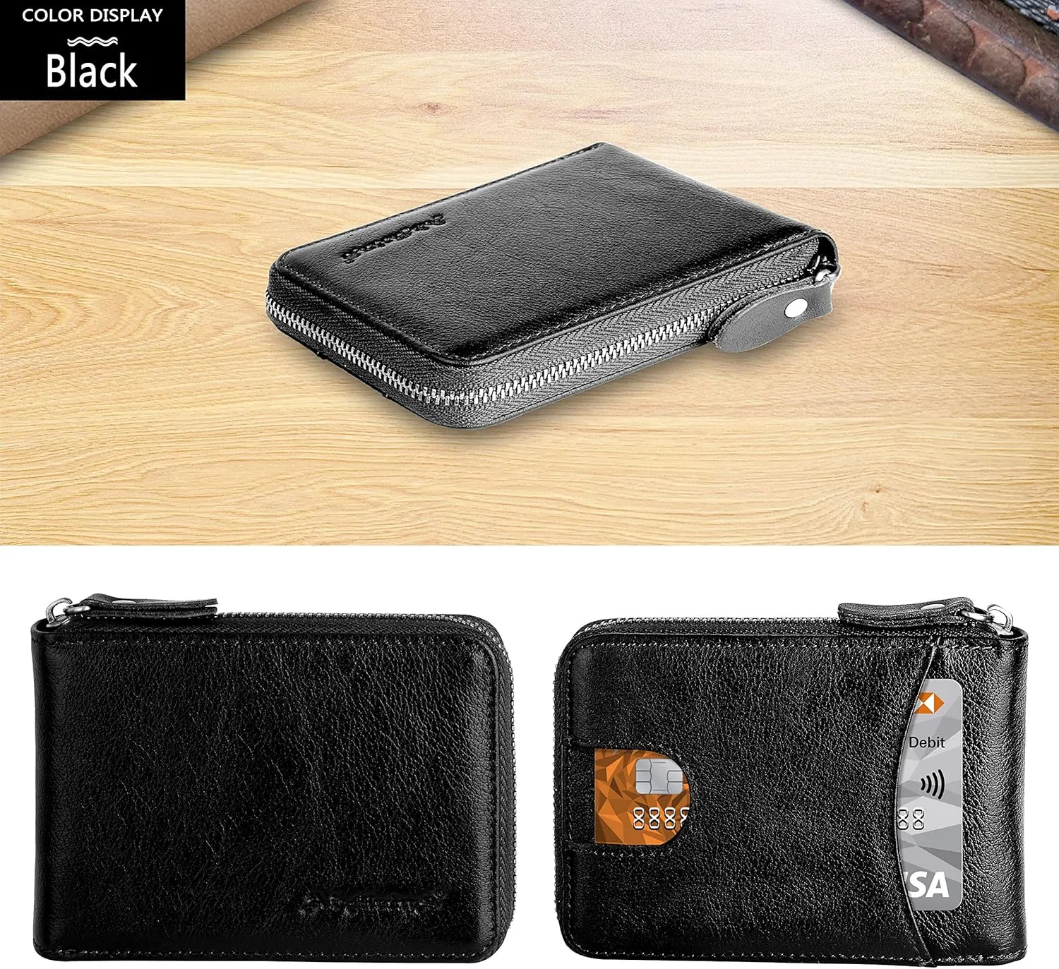 Admetus Men's Zipper Wallet Leather Bifold Wallets Slim RFID Blocking Zip Around Credit Card Holder Compact Small Wallet