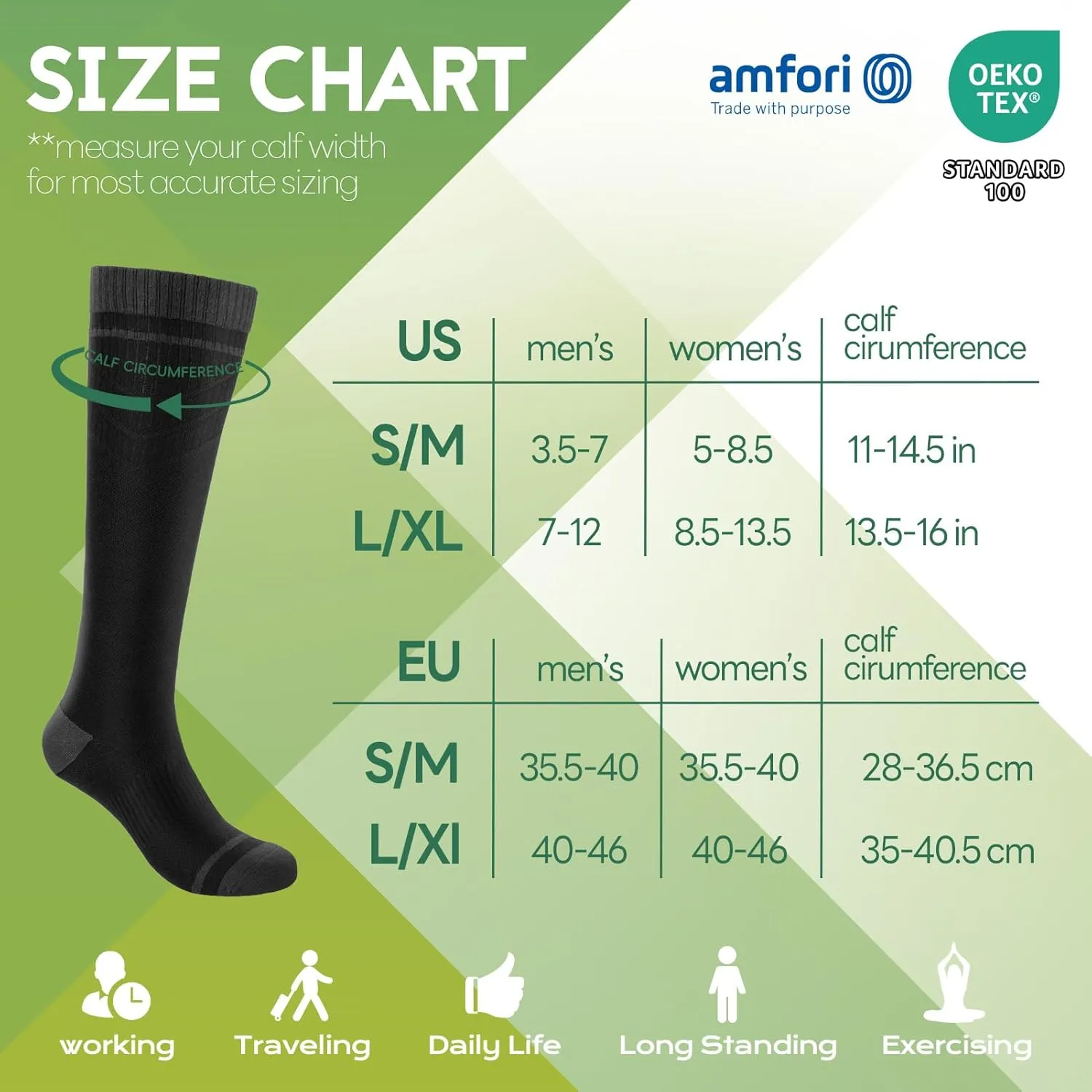 Bamboo Viscose Compression Socks for Women & Men (3 Pairs) 15-20 mmHg Knee High Support for Nurses, Travel, Pregnant
