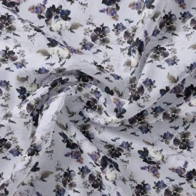 Beautiful Pansy Blue Flower Digital Printed Fabric - Muslin