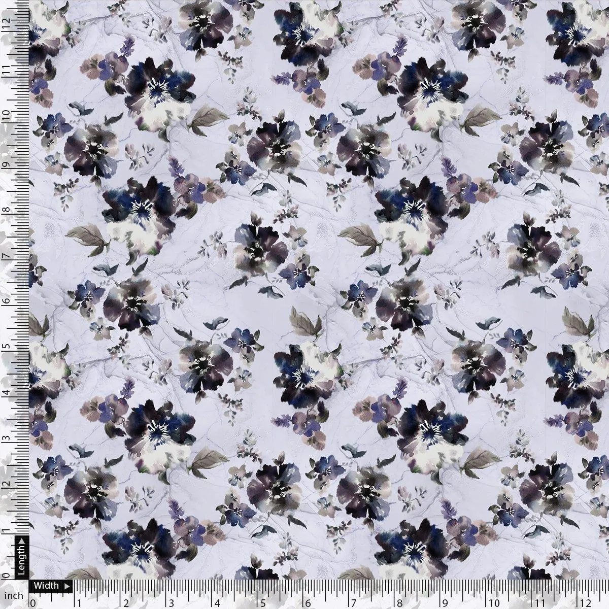 Beautiful Pansy Blue Flower Digital Printed Fabric - Muslin