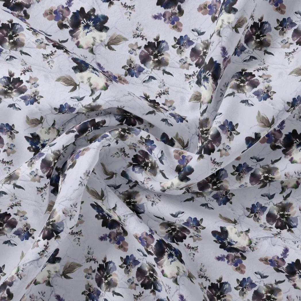 Beautiful Pansy Blue Flower Digital Printed Fabric - Muslin