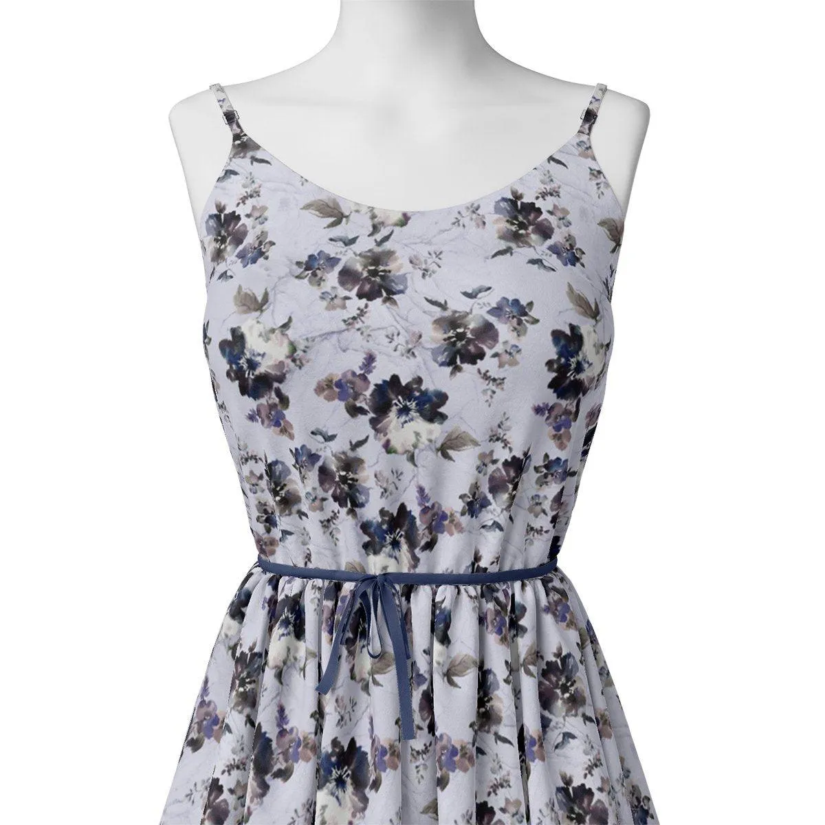 Beautiful Pansy Blue Flower Digital Printed Fabric - Muslin
