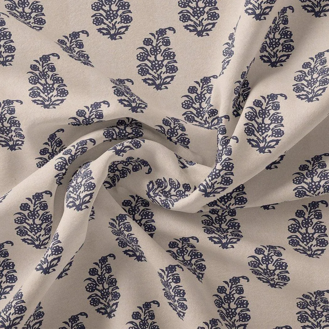 Block Print Motif Digital Printed Fabric - Tusser Silk