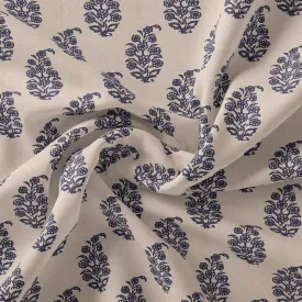 Block Print Motif Digital Printed Fabric - Tusser Silk