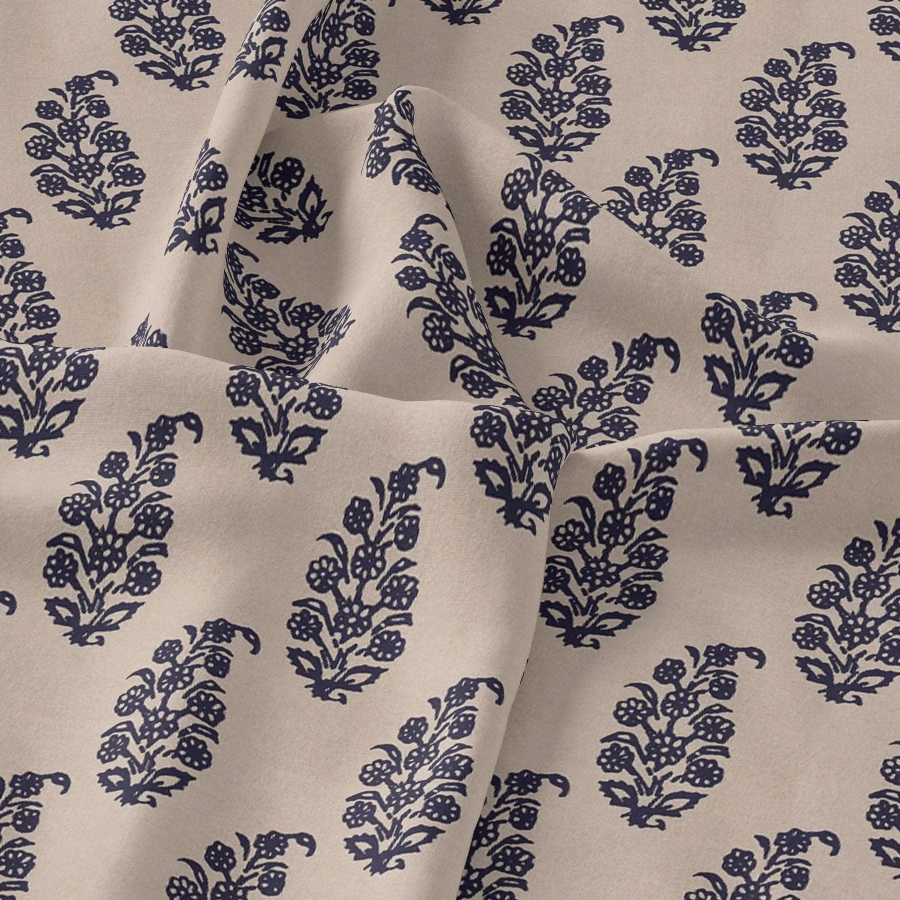 Block Print Motif Digital Printed Fabric - Tusser Silk