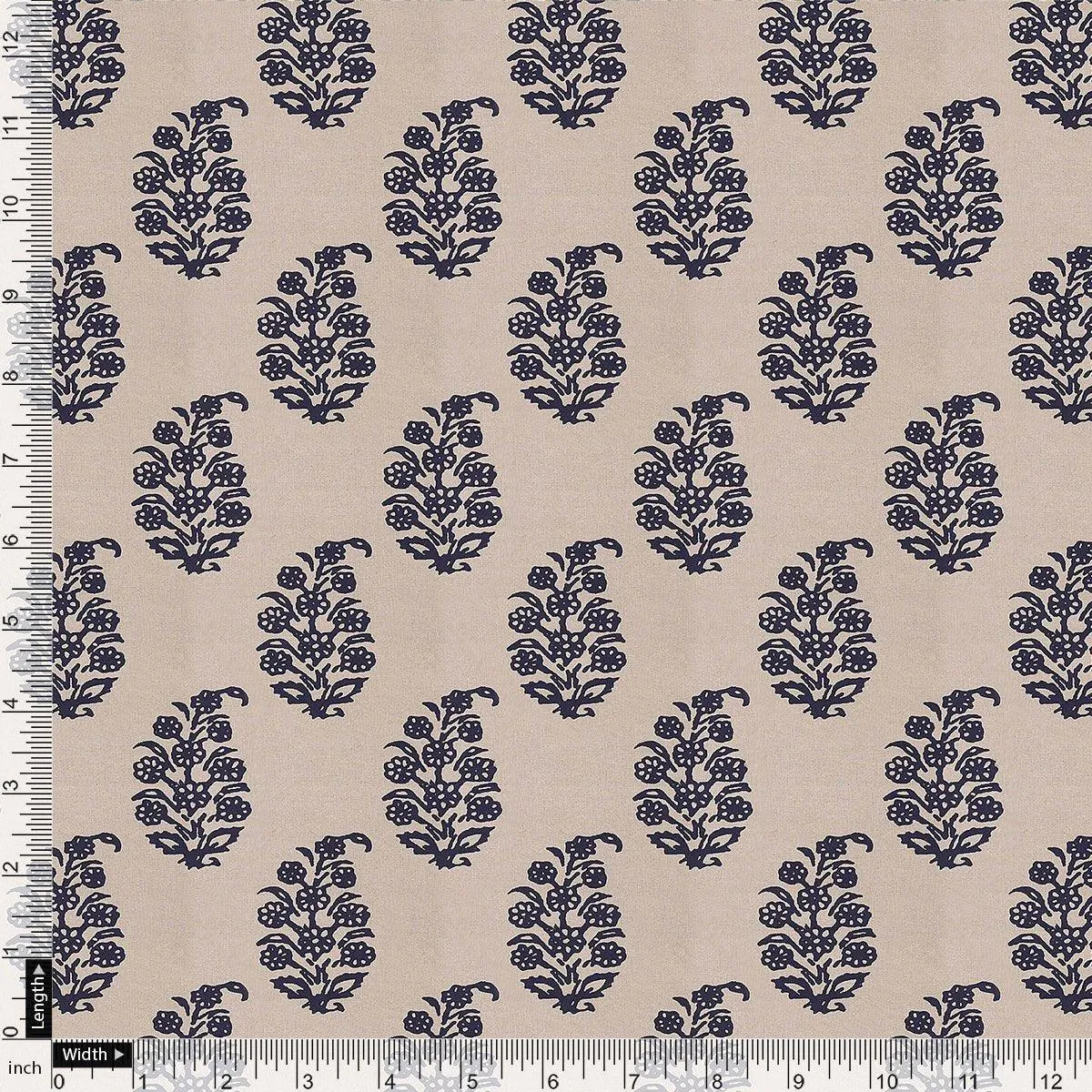 Block Print Motif Digital Printed Fabric - Tusser Silk