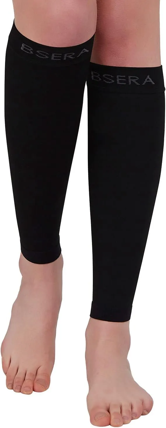 BSERA Calf Compression Sleeve Women, 2 Pairs 20-30mmHg Footless Compression Socks for Swelling Shin Splints Varicose Veins