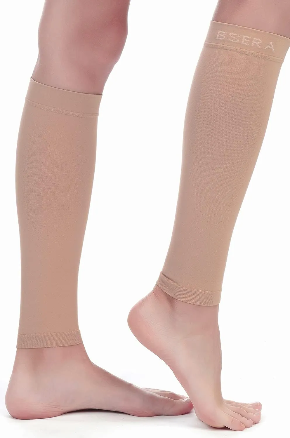 BSERA Calf Compression Sleeve Women, 2 Pairs 20-30mmHg Footless Compression Socks for Swelling Shin Splints Varicose Veins