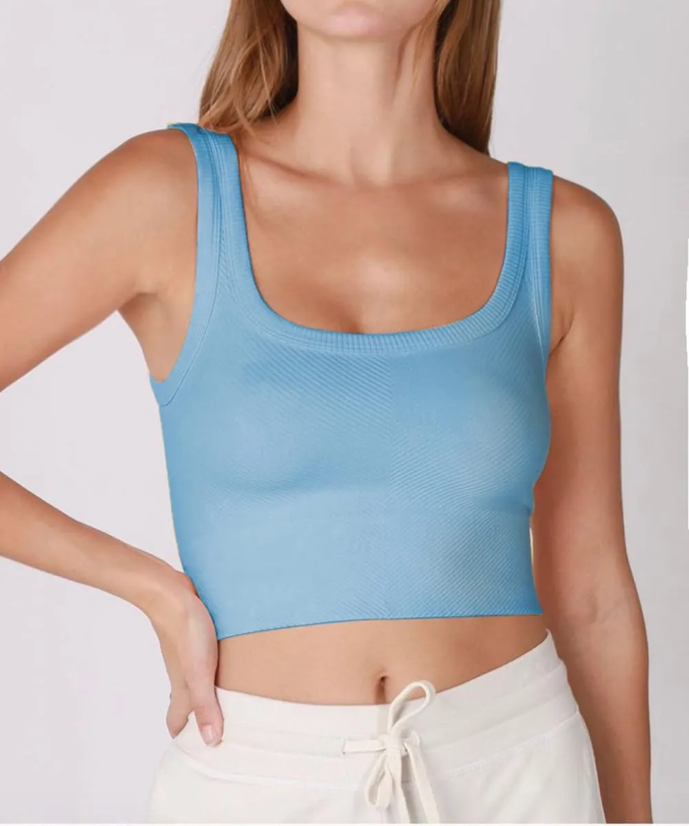 CHYRII Womens Summer Square Neck Going Out Tops Ribbed Basic Tank Crop Workout Tops
