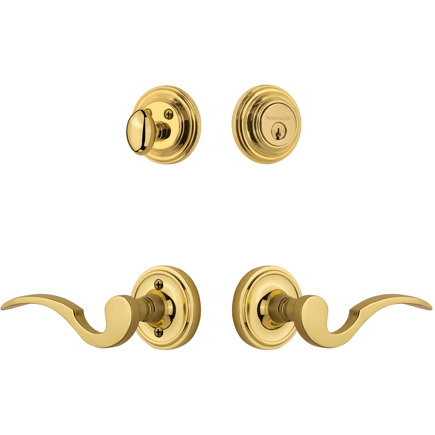 Classic Rosette Entry Set with Manor Lever in Polished Brass