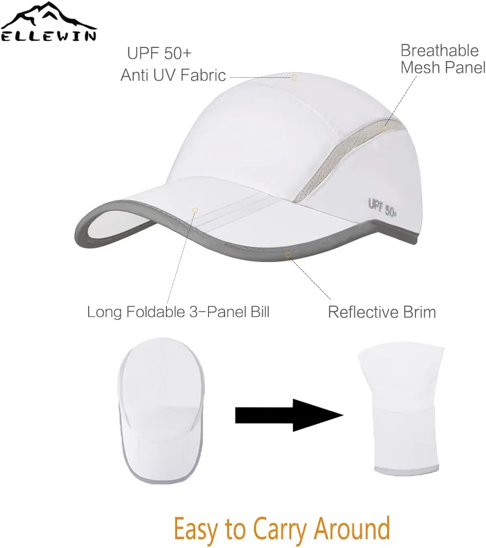 ELLEWIN Unisex Baseball Cap UPF 50 Unstructured Hat with Foldable Long Large Bill