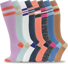 fenglaoda 8 Pairs Compression Socks for Men & Women 20-30 mmHg Knee High Nurse Pregnant Running Medical and Travel Athletic