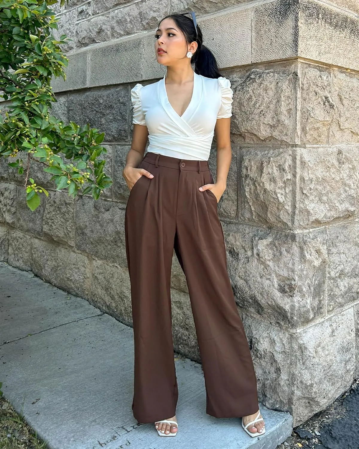 GRAPENT Wide Leg Pants for Women Work Business Casual High Waisted Dressy Pants Flowy Trousers Office