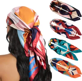HBselect 4PCS Head Scarf for Women 35 Head Scarves Silk Like Satin Neck Scarfs Square Bandana Hair Wraps Scarf for Sleeping