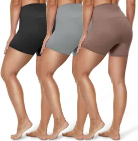 HLTPRO 3 Pack Plus Size Biker Shorts with Pockets for Women (S-4XL)- 8"/5"/3" High Waist Tummy Control Shorts for Yoga