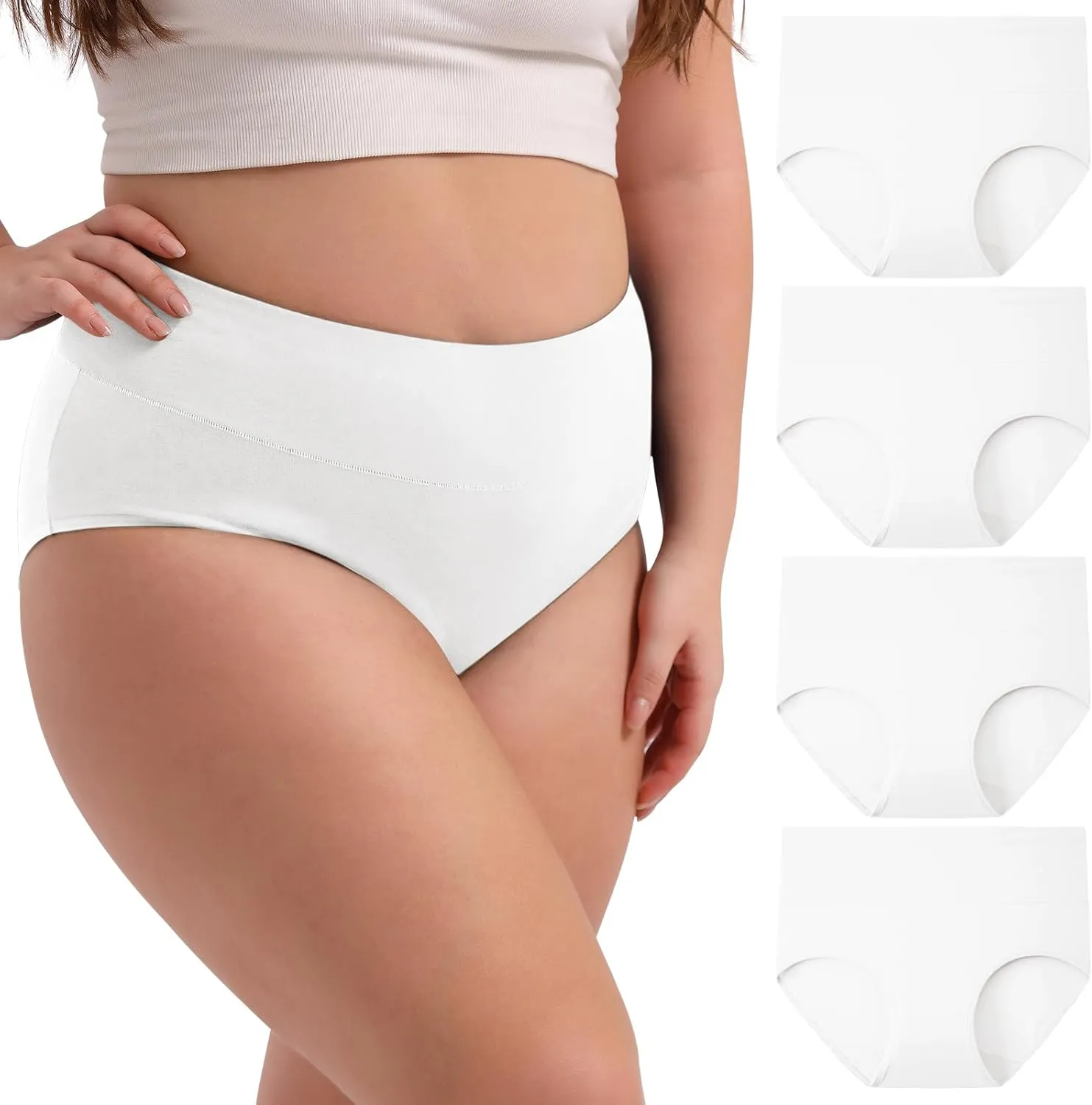 INNERSY Women's Plus Size XL-5XL Cotton Underwear High Waisted Briefs Panties 4-Pack