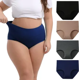 INNERSY Women's Plus Size XL-5XL Cotton Underwear High Waisted Briefs Panties 4-Pack