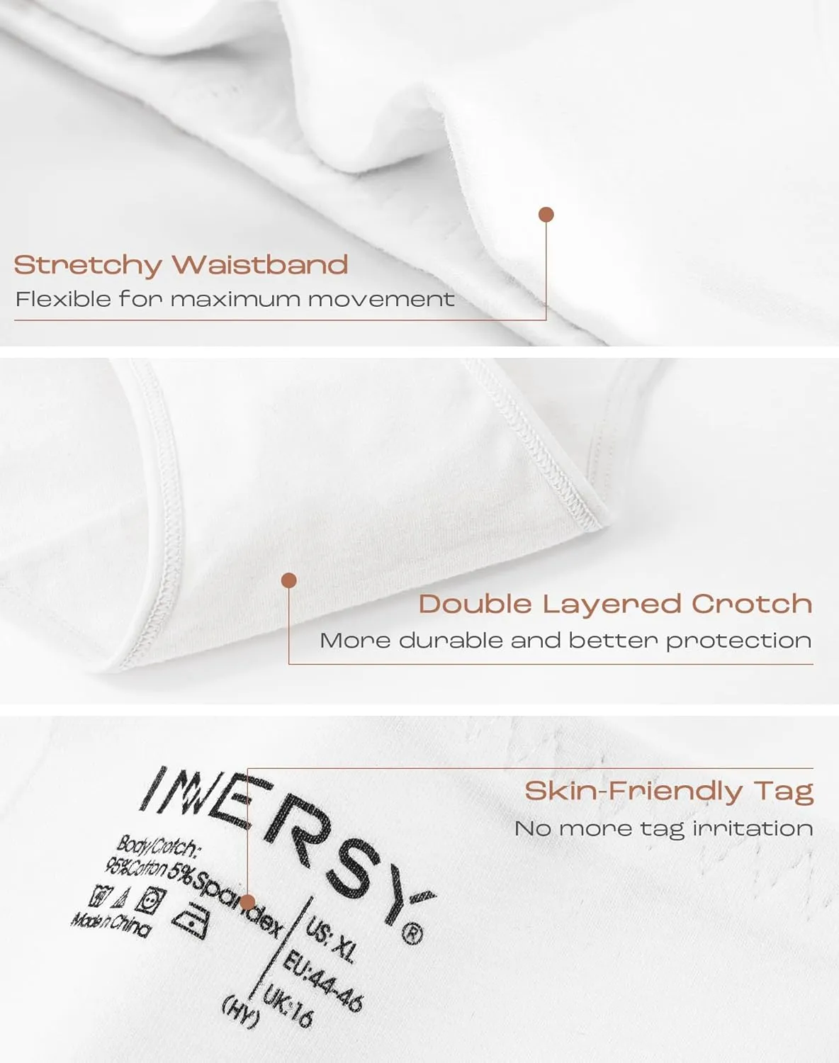 INNERSY Women's Plus Size XL-5XL Cotton Underwear High Waisted Briefs Panties 4-Pack