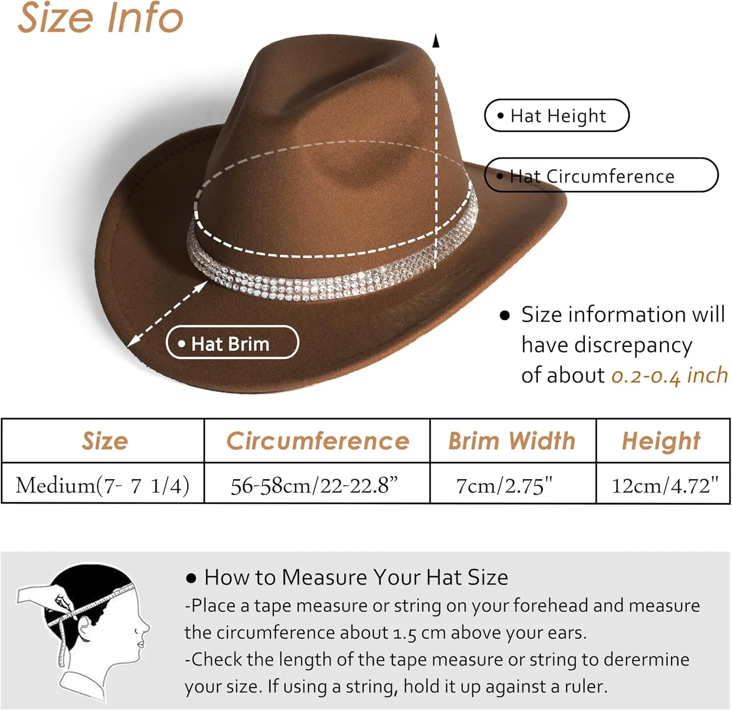 Lisianthus Shiny Rhinestone Cowgirl Hat Glitter Western Party Fedora Cowboy Hat