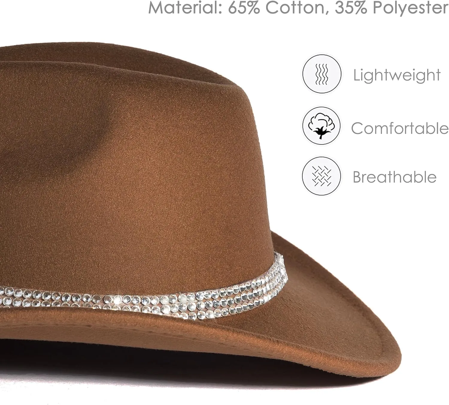 Lisianthus Shiny Rhinestone Cowgirl Hat Glitter Western Party Fedora Cowboy Hat