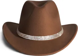 Lisianthus Shiny Rhinestone Cowgirl Hat Glitter Western Party Fedora Cowboy Hat