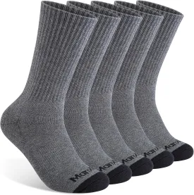Mens 100% Cotton Moisture Wicking Cushioned Crew Socks, Athletic Performance Work socks