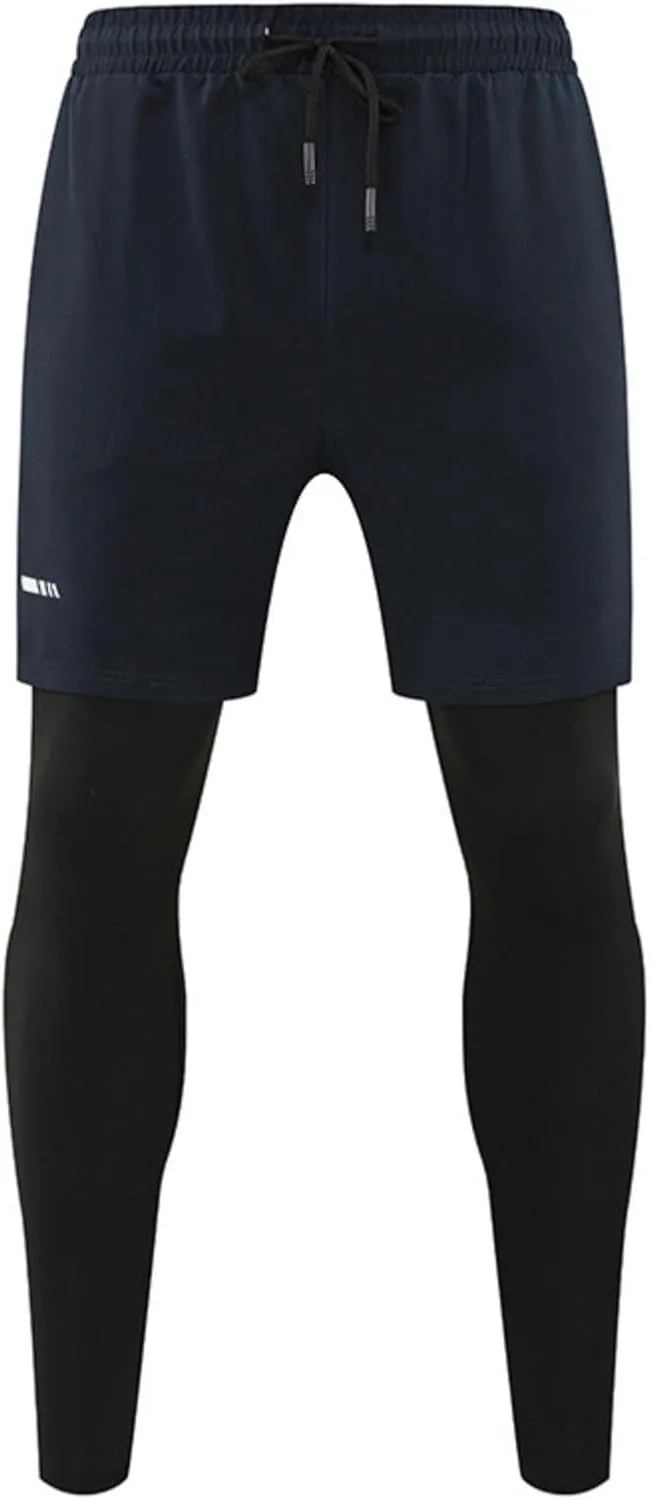 Men's Compression Leggings with Shorts Pants Two-Piece for Running and Sports Yoga