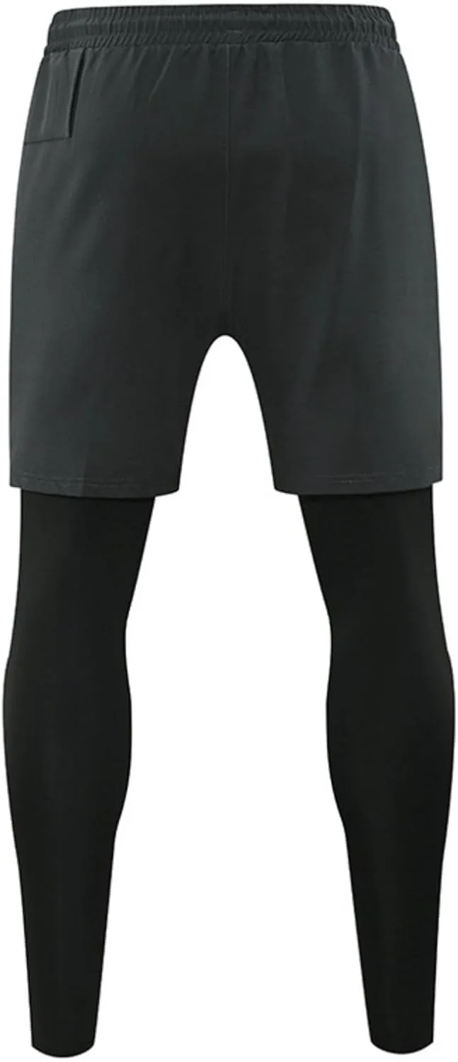Men's Compression Leggings with Shorts Pants Two-Piece for Running and Sports Yoga