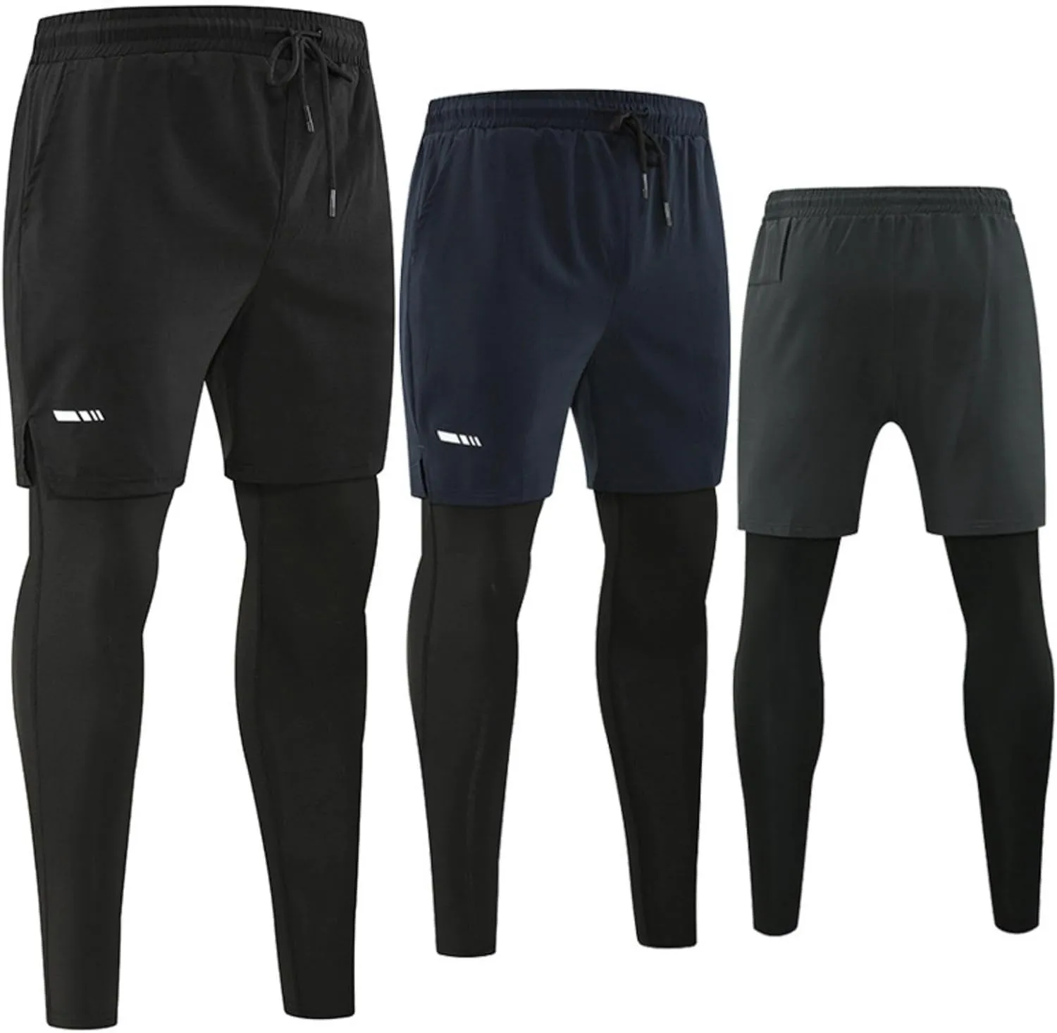 Men's Compression Leggings with Shorts Pants Two-Piece for Running and Sports Yoga