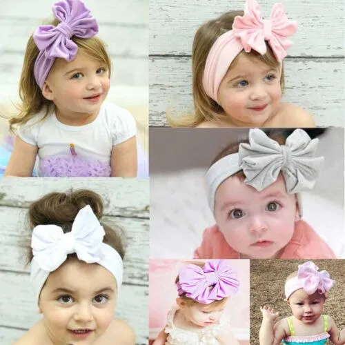 Newborn Infant Baby Girl Bow-not Headband Toddler Cotton Solid 6 Styles Cute Hair Band Accessories Headwear Head Wrap Pudcoco (Light Purple)