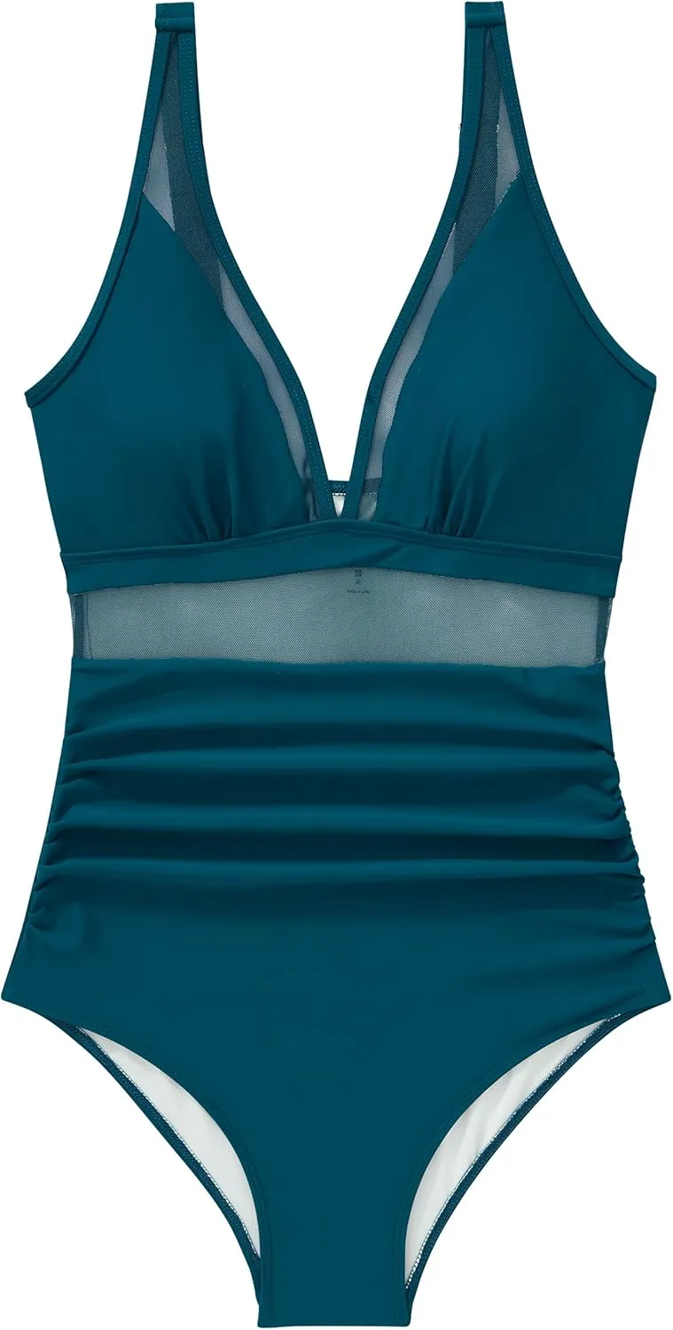 SUUKSESS Women Sexy Mesh Tummy Control Swimsuit Push Up High Waisted Bathing Suit