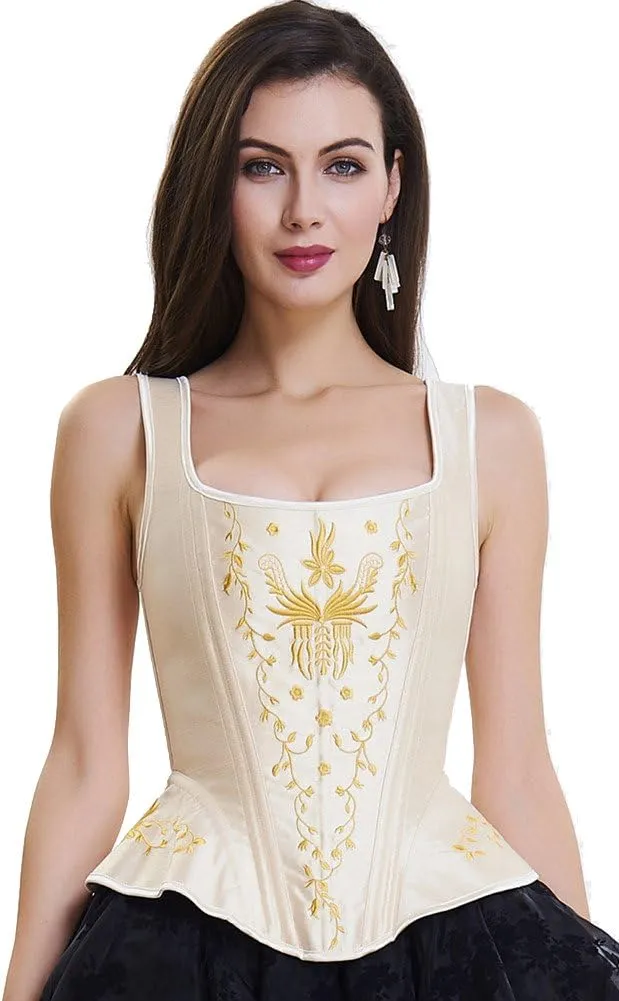 SZIVYSHI Women's Overbust Steel Boned Embroidery Lace Up Back Strap Corset Bustier Top