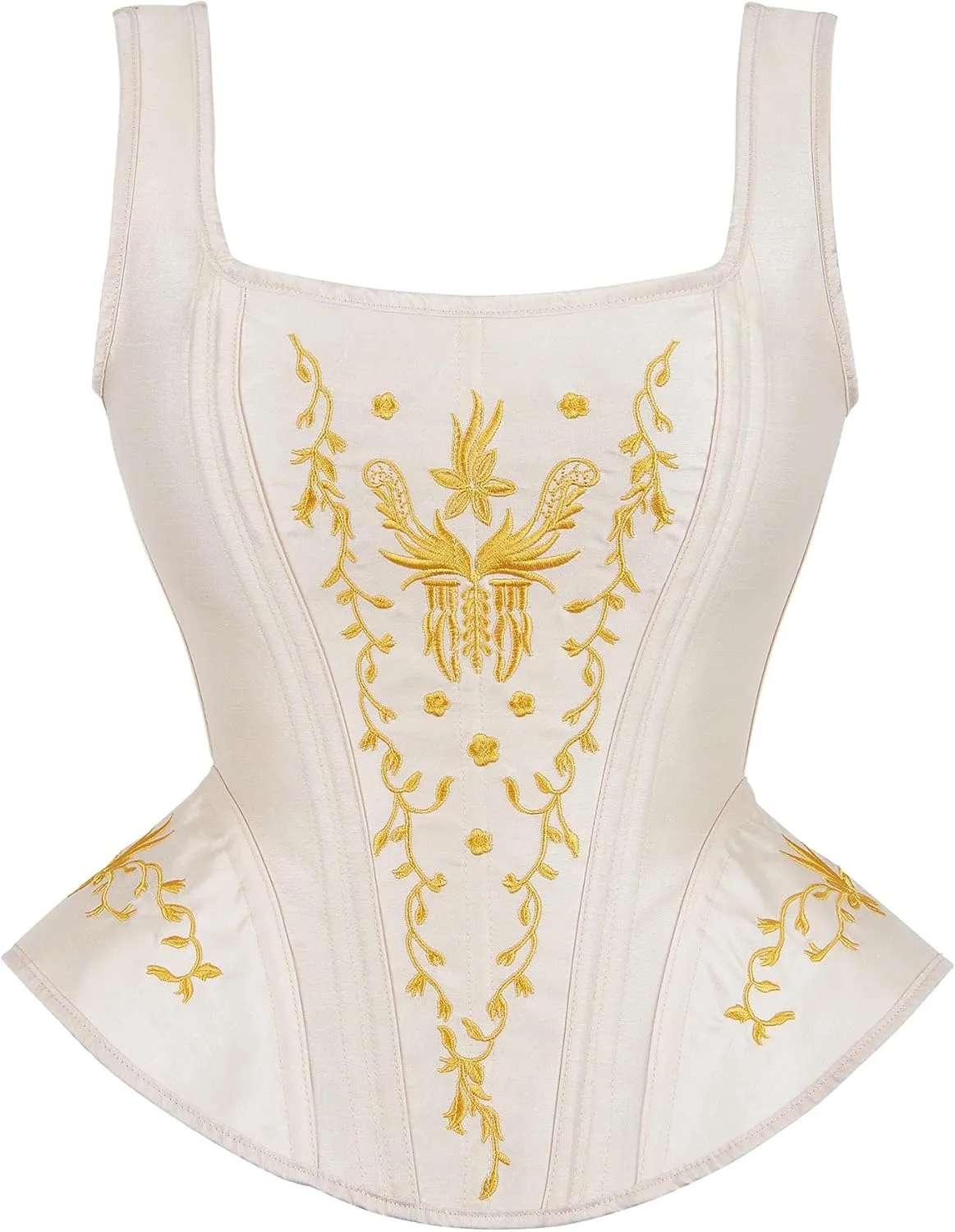 SZIVYSHI Women's Overbust Steel Boned Embroidery Lace Up Back Strap Corset Bustier Top