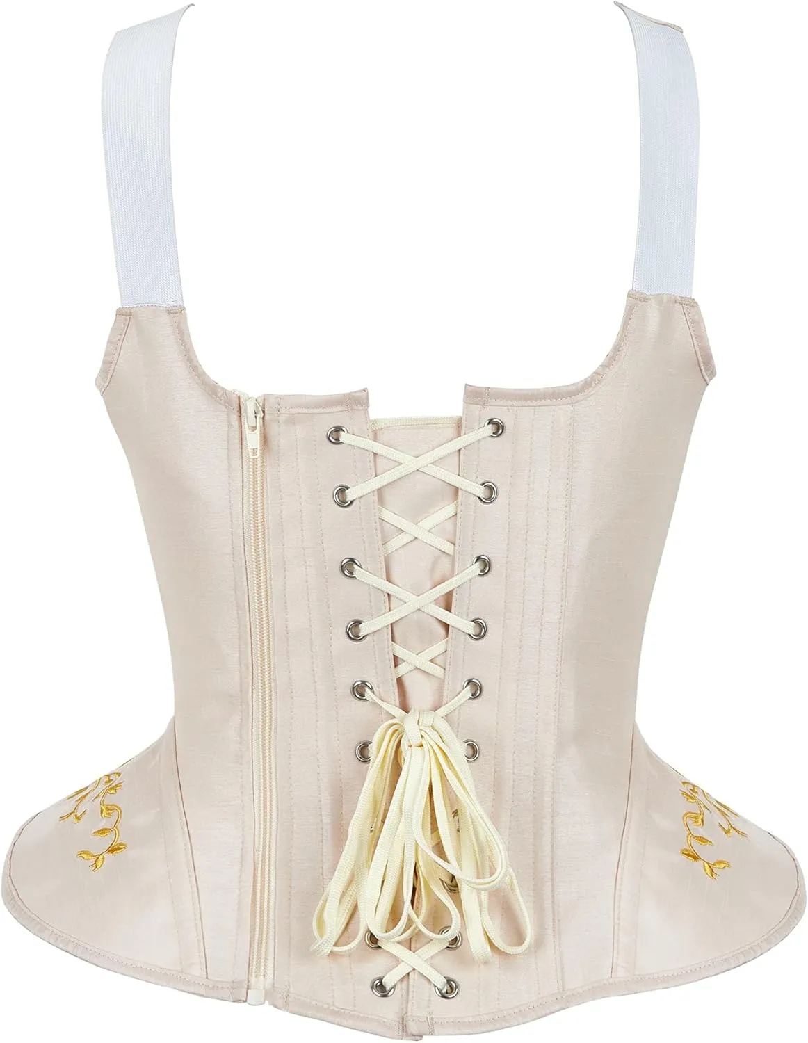 SZIVYSHI Women's Overbust Steel Boned Embroidery Lace Up Back Strap Corset Bustier Top