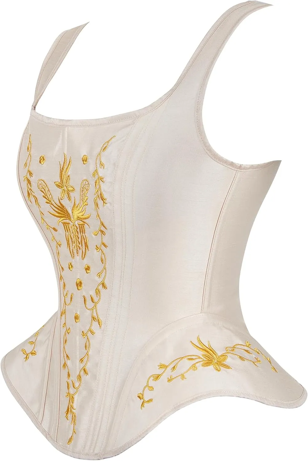 SZIVYSHI Women's Overbust Steel Boned Embroidery Lace Up Back Strap Corset Bustier Top
