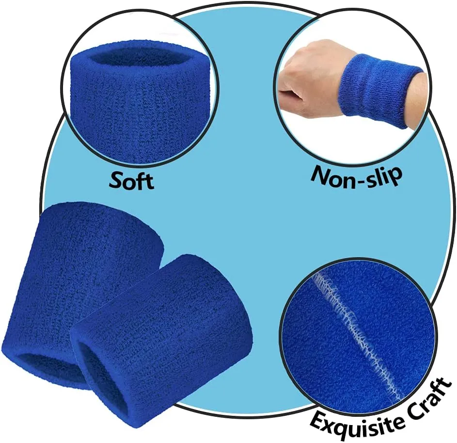 TopTie 12 PCS Wrist Sweatbands for Women, Sports Sweat Wristbands for Men, Athletic Sweat Bands for Football Tennis Running Basketball Working Out