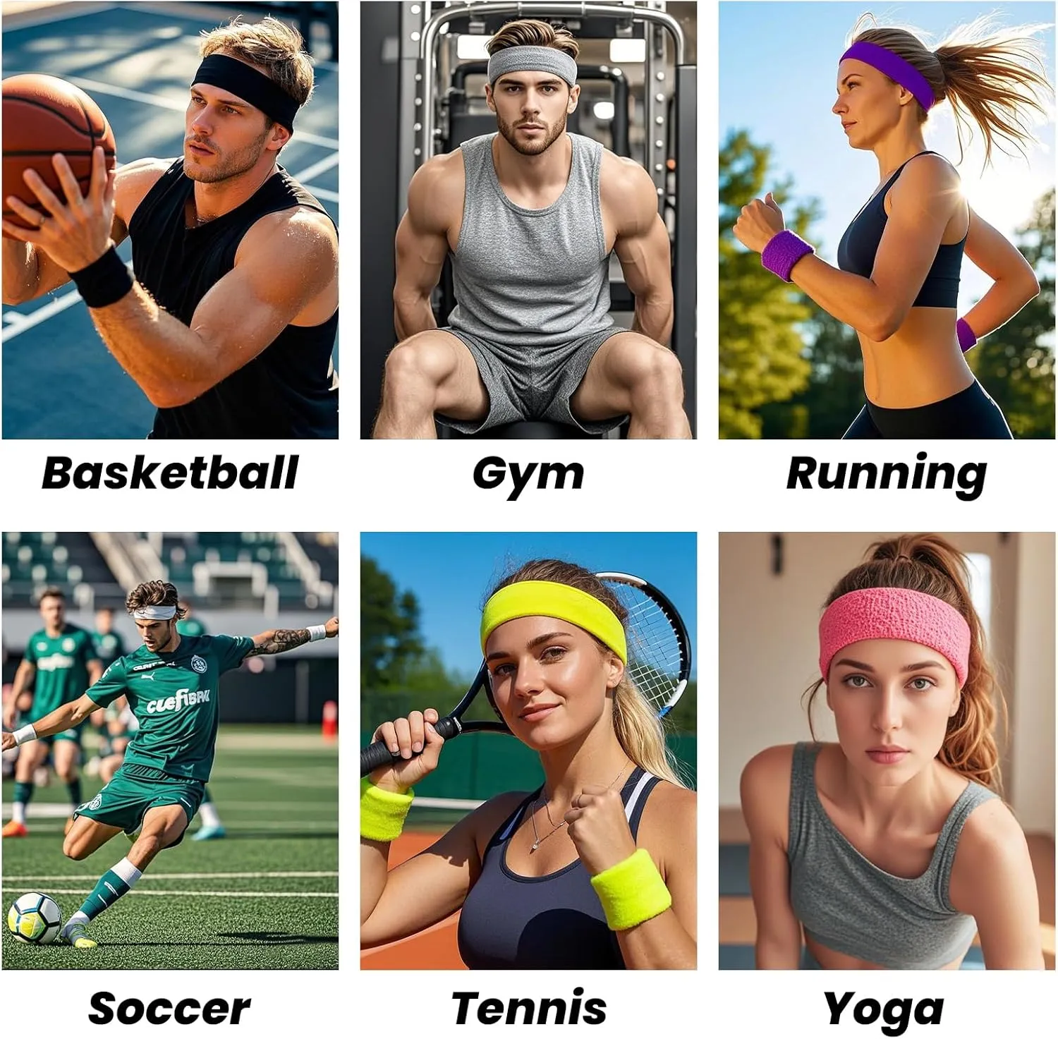 TopTie 12 PCS Wrist Sweatbands for Women, Sports Sweat Wristbands for Men, Athletic Sweat Bands for Football Tennis Running Basketball Working Out