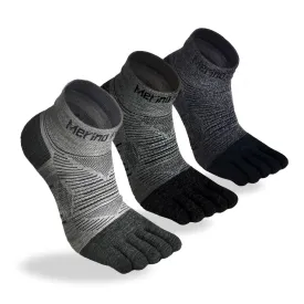 Unisex Merino Hike Light Ankle Toe Socks Black/Charcoal/Grey - 3 Pairs