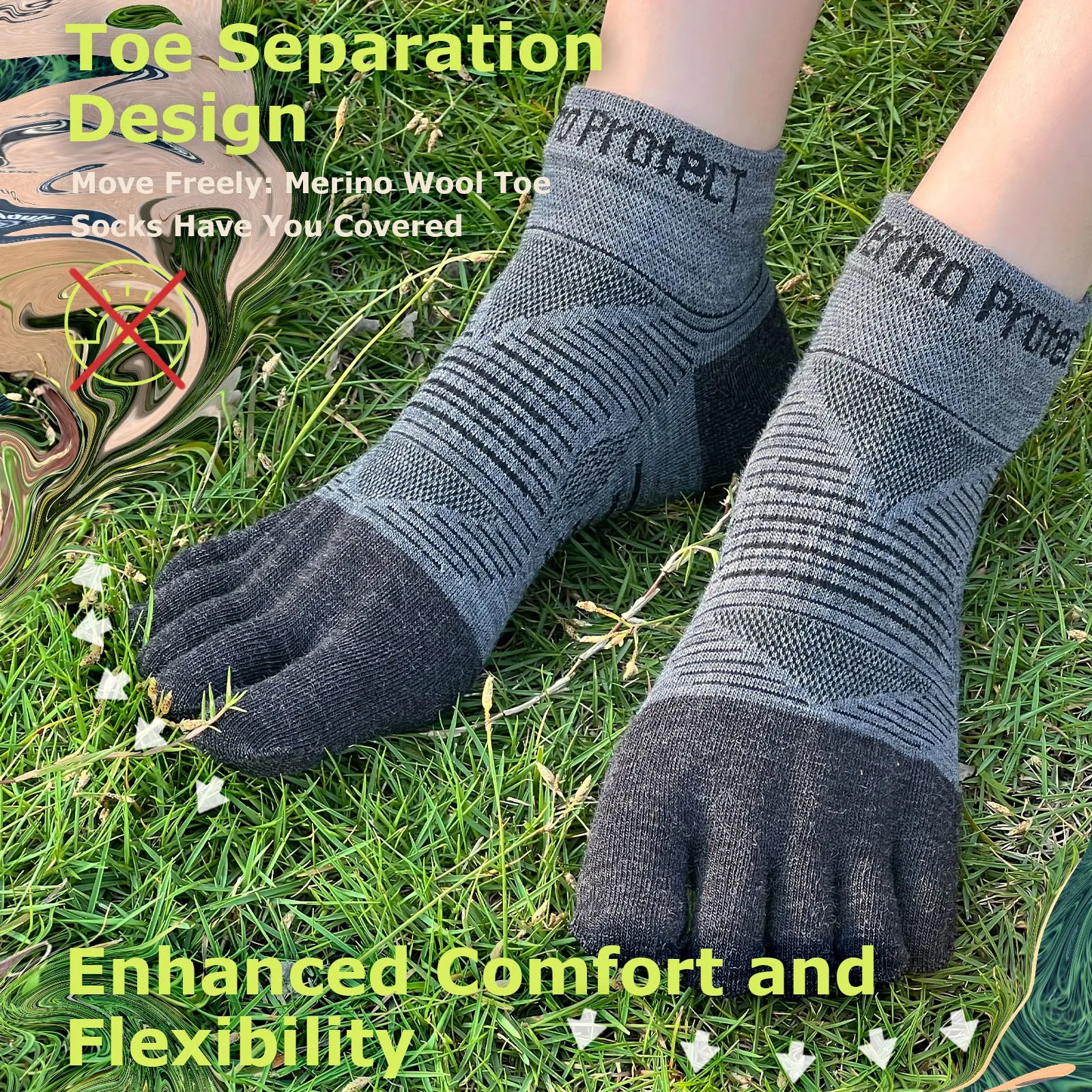 Unisex Merino Hike Light Ankle Toe Socks Black/Charcoal/Grey - 3 Pairs