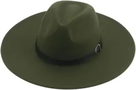 Vsadsau Women Men Felted Hat Fedoras Hats Big Brim Belt Caps Solid Formal Wedding Hat