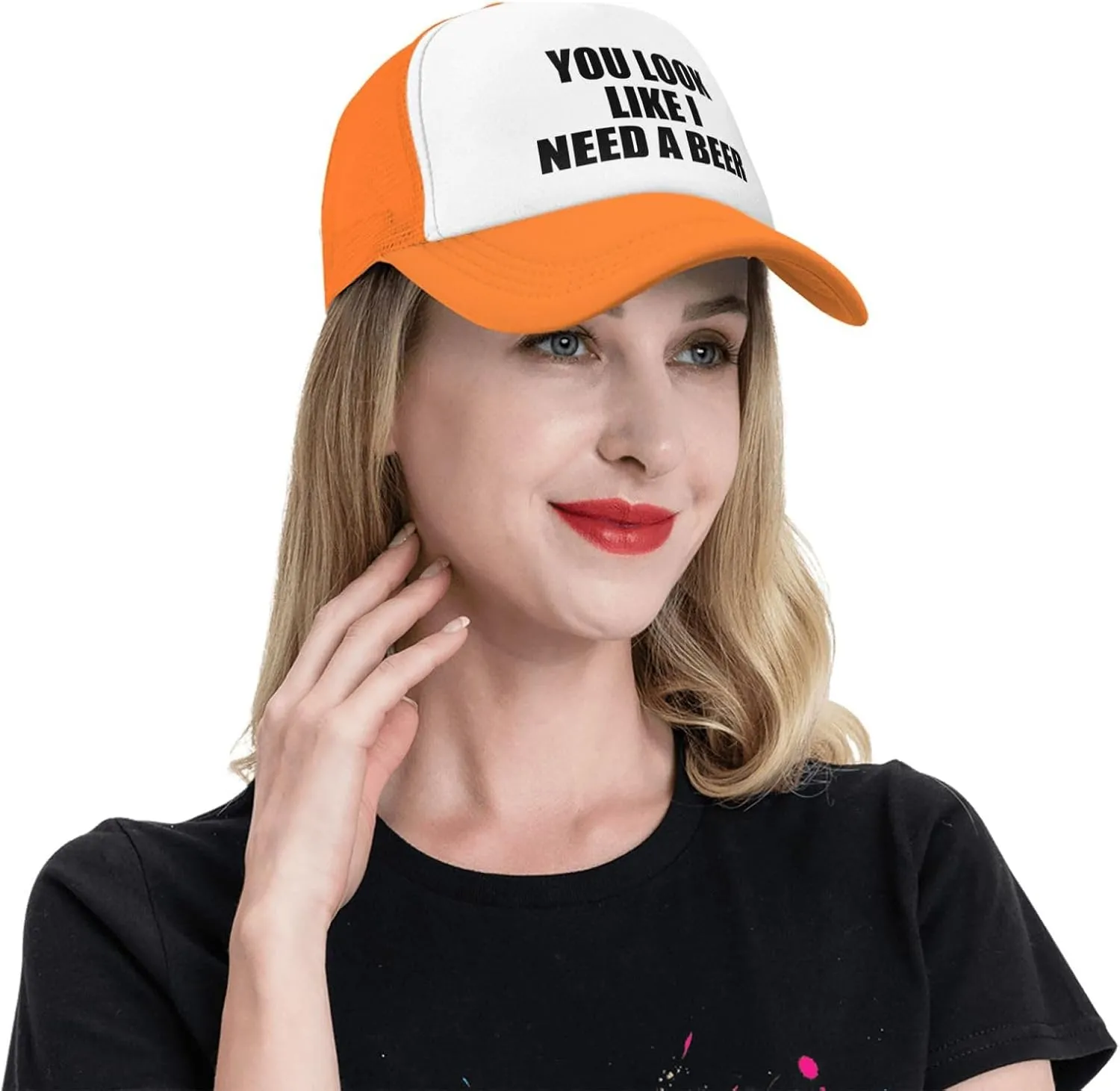 You Look Like I Need A Beer Funny Adjustable Mesh Trucker Hat for Adults Unisex Classic Hats Fishing Caps Black