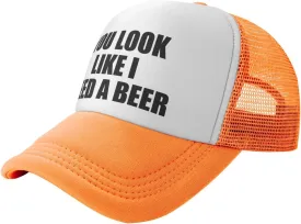 You Look Like I Need A Beer Funny Adjustable Mesh Trucker Hat for Adults Unisex Classic Hats Fishing Caps Black