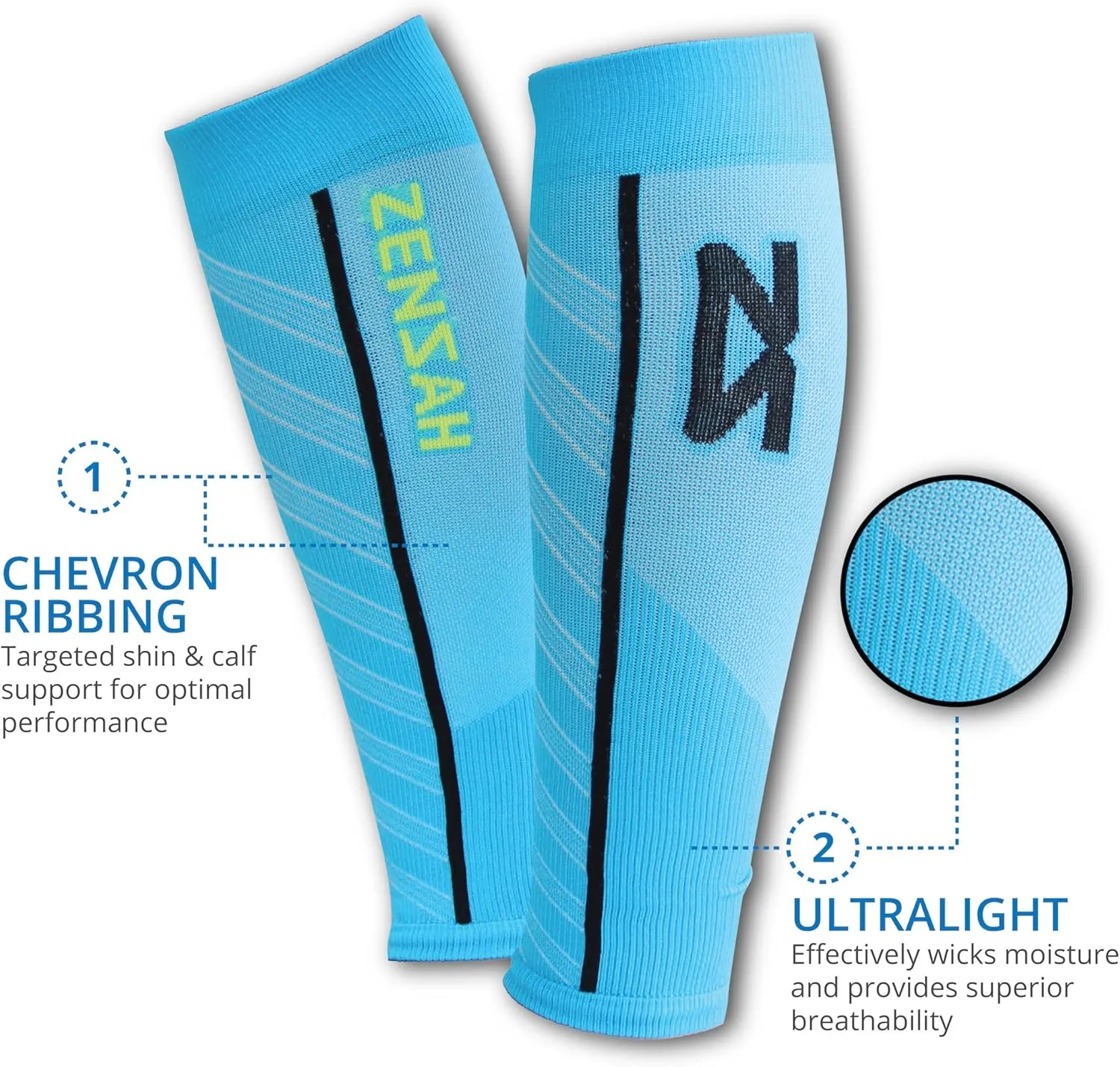 Zensah Featherweight Compression Leg Sleeves - Relieve Shin Splints, Calf Strains