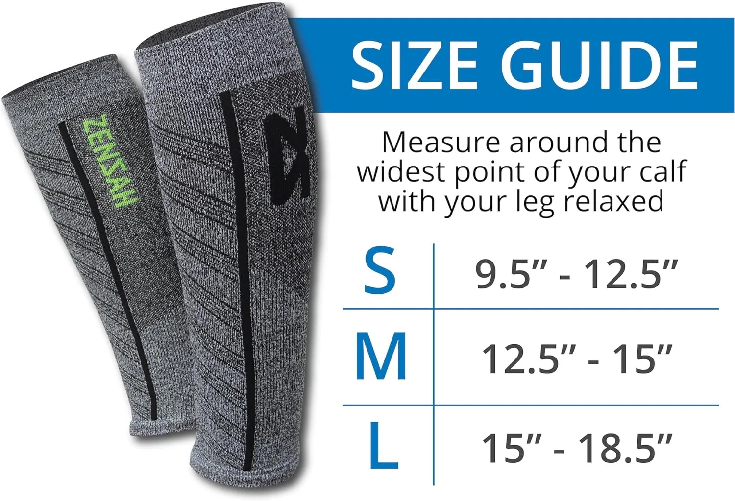Zensah Featherweight Compression Leg Sleeves - Relieve Shin Splints, Calf Strains